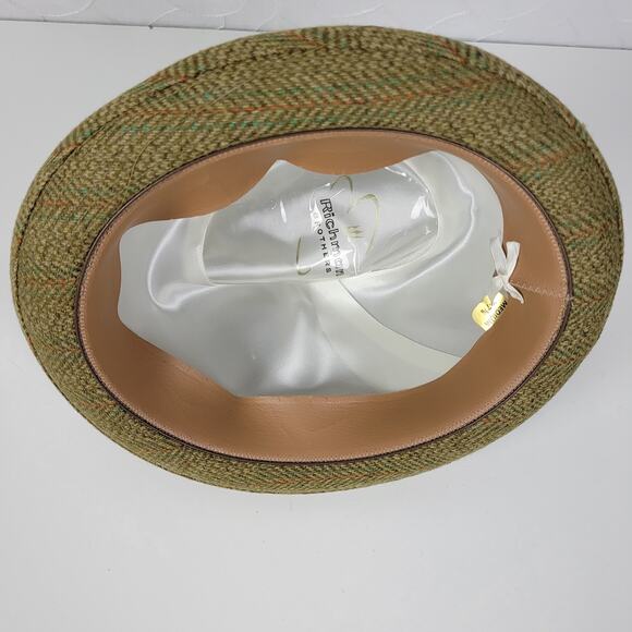 Vintage Richman Bros Fedora Trilby Hat Mens 7-7 1/8 Green Plaid Feathers Box - Picture 7 of 16